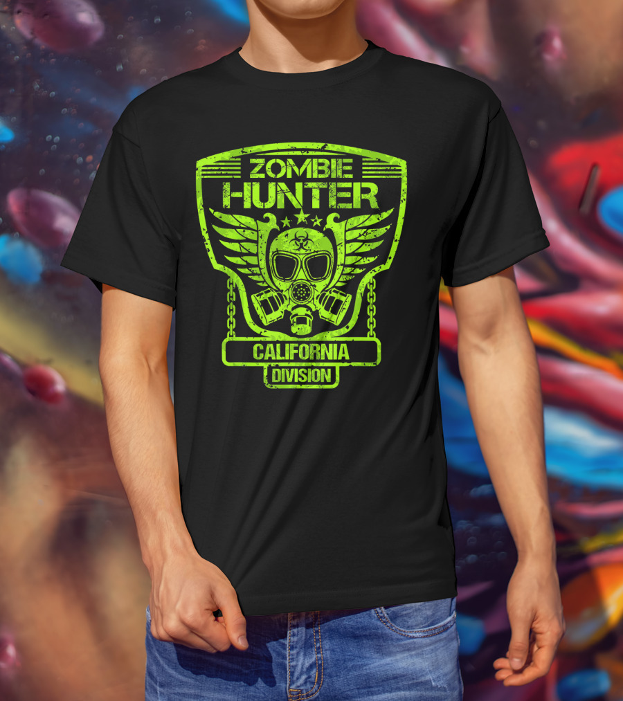 Zombie Hunter California Division Gas Mask Wings Emblem T-Shirt