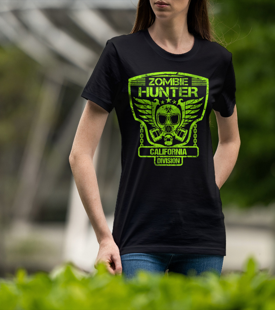 Zombie Hunter California Division Gas Mask Wings Emblem T-Shirt