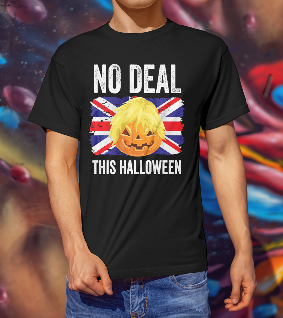 No Deal This Halloween Brexit Pumpkin UK Flag T-Shirt