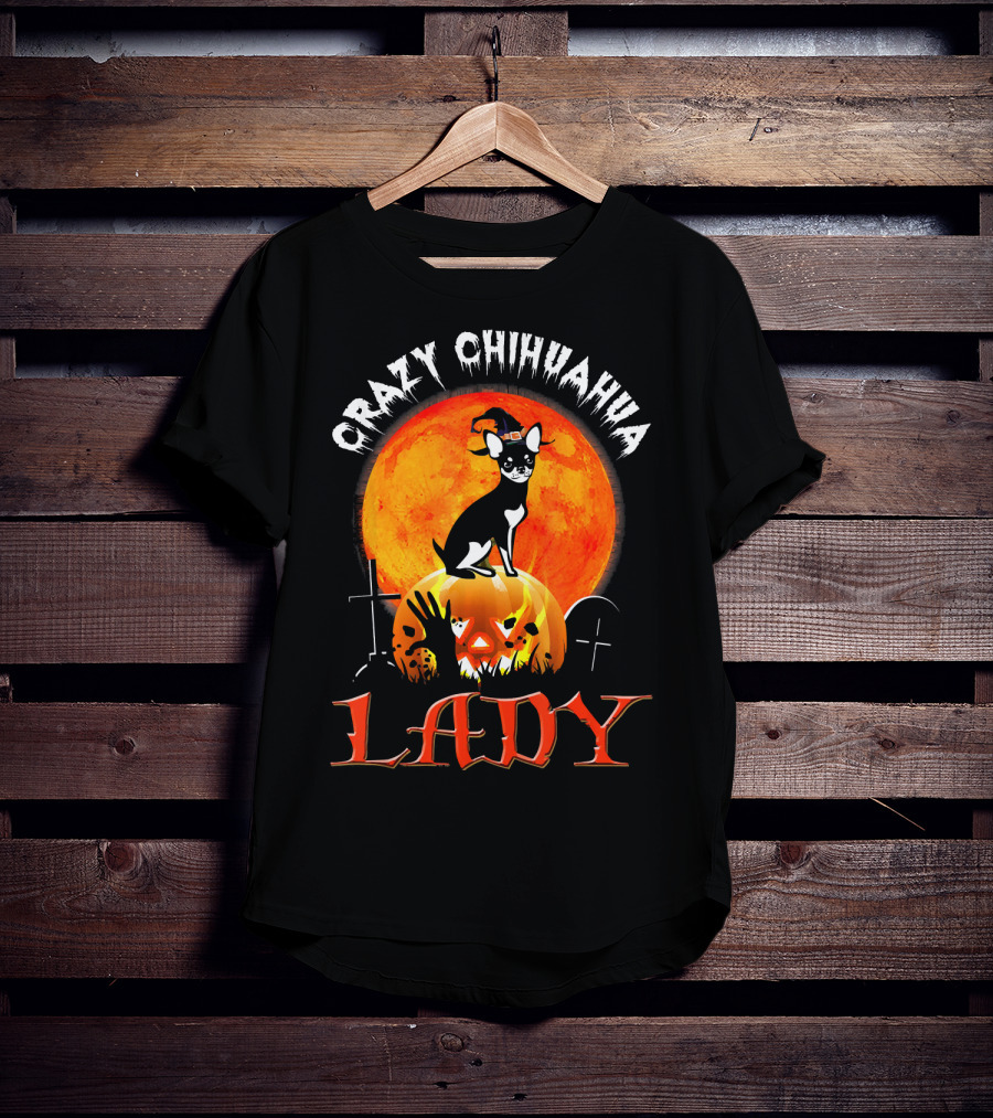 Crazy Chihuahua Lady Halloween Pumpkin Moon T-Shirt