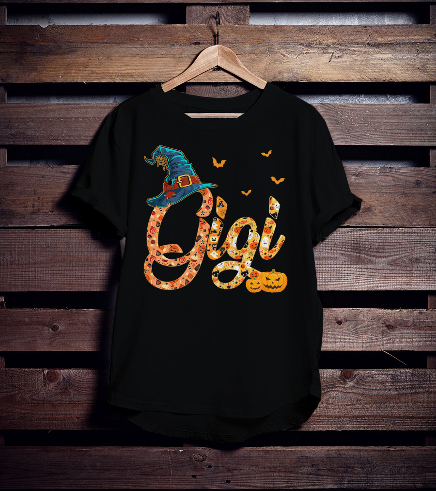 Gigi Funny Halloween Witch Hat Pumpkins Bats T-Shirt
