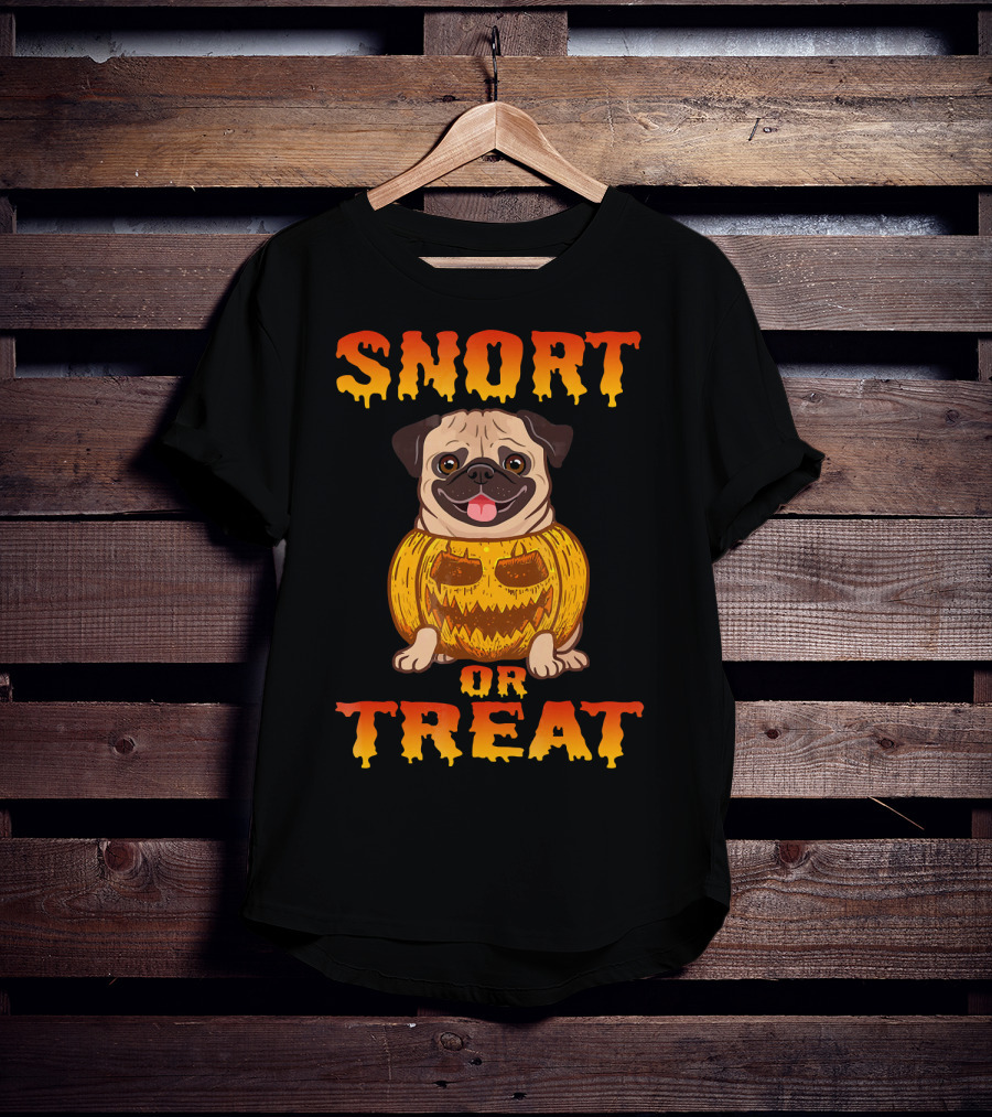 Snort Or Treat Funny Pug Pumpkin Halloween T-Shirt