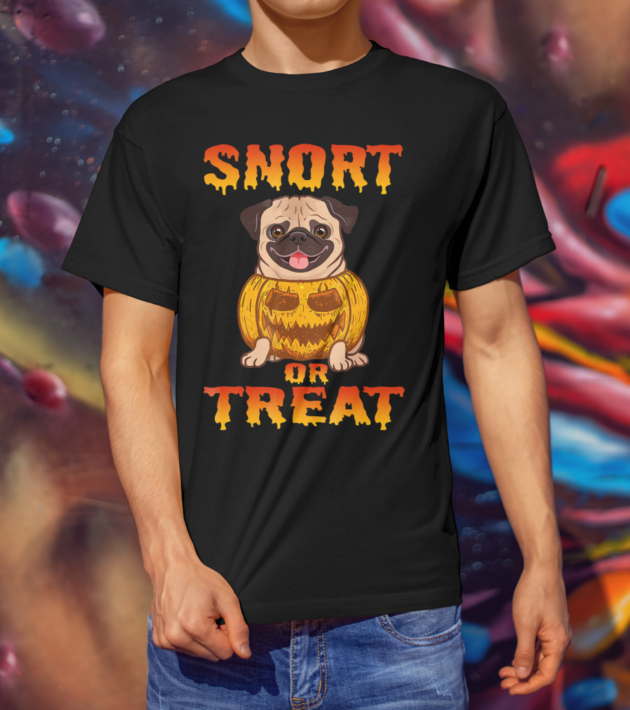 Snort Or Treat Funny Pug Pumpkin Halloween T-Shirt