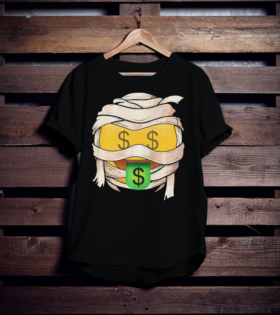 Money Face Emoji Wink Out Tongue Wrapped Mummy Style Dollar Sign Eyes T-Shirt