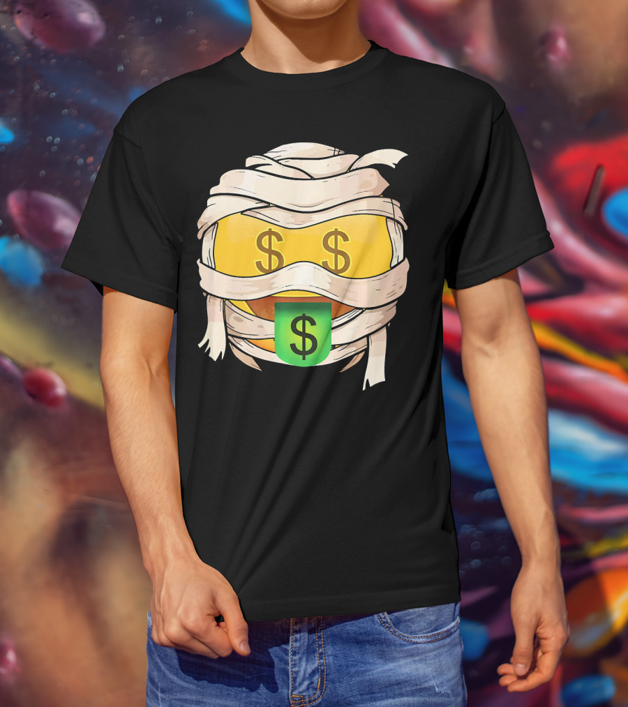 Money Face Emoji Wink Out Tongue Wrapped Mummy Style Dollar Sign Eyes T-Shirt