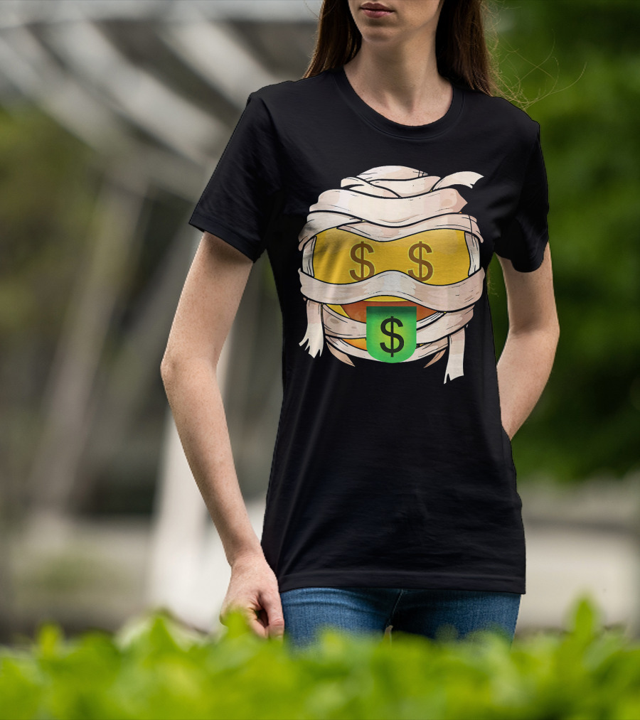 Money Face Emoji Wink Out Tongue Wrapped Mummy Style Dollar Sign Eyes T-Shirt
