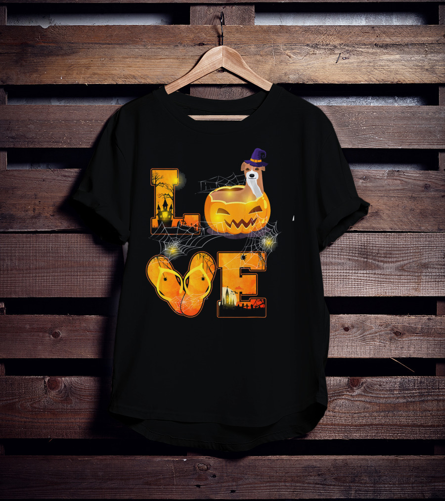 LOVE Halloween Pumpkin Italian Greyhound Spider Webs T-Shirt