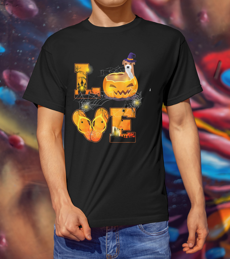LOVE Halloween Pumpkin Italian Greyhound Spider Webs T-Shirt