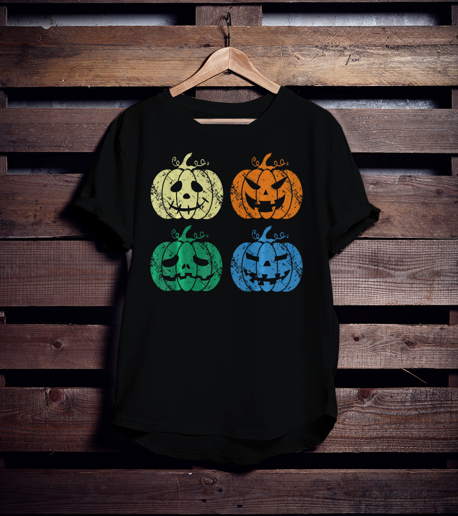 Vintage Retro Scary Pumpkin Face Halloween T-Shirt