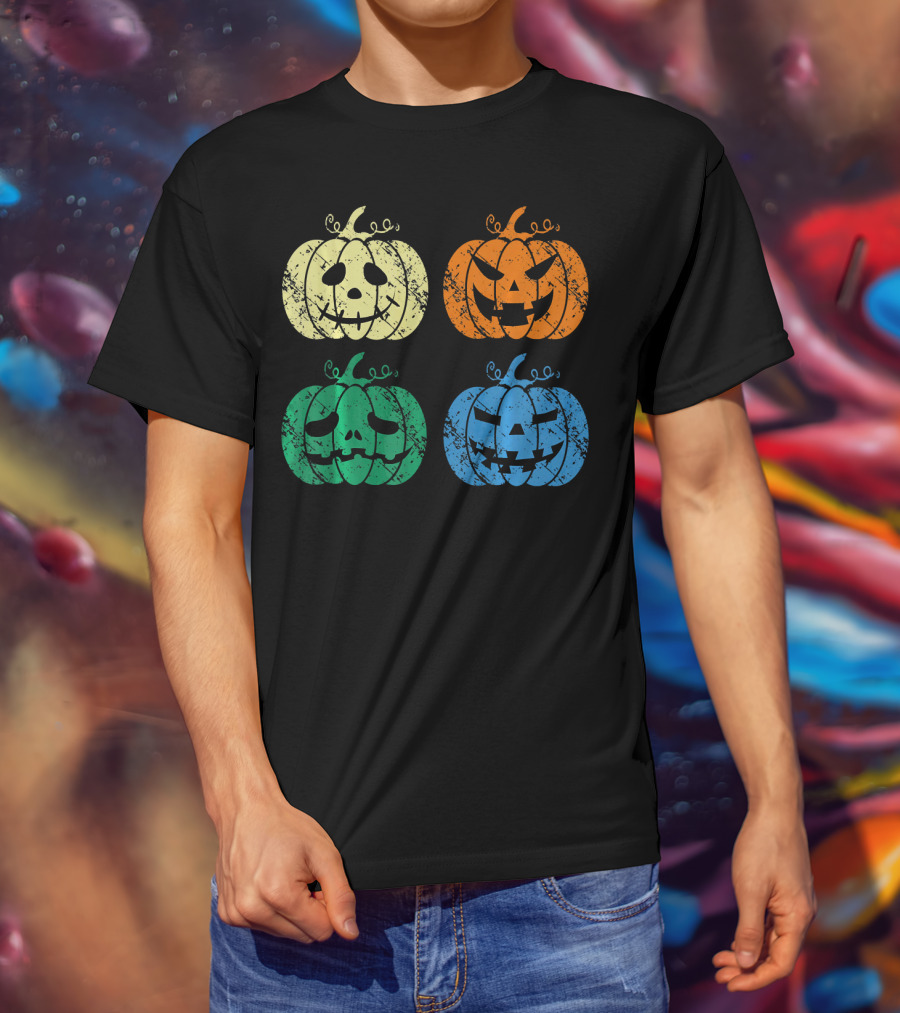 Vintage Retro Scary Pumpkin Face Halloween T-Shirt