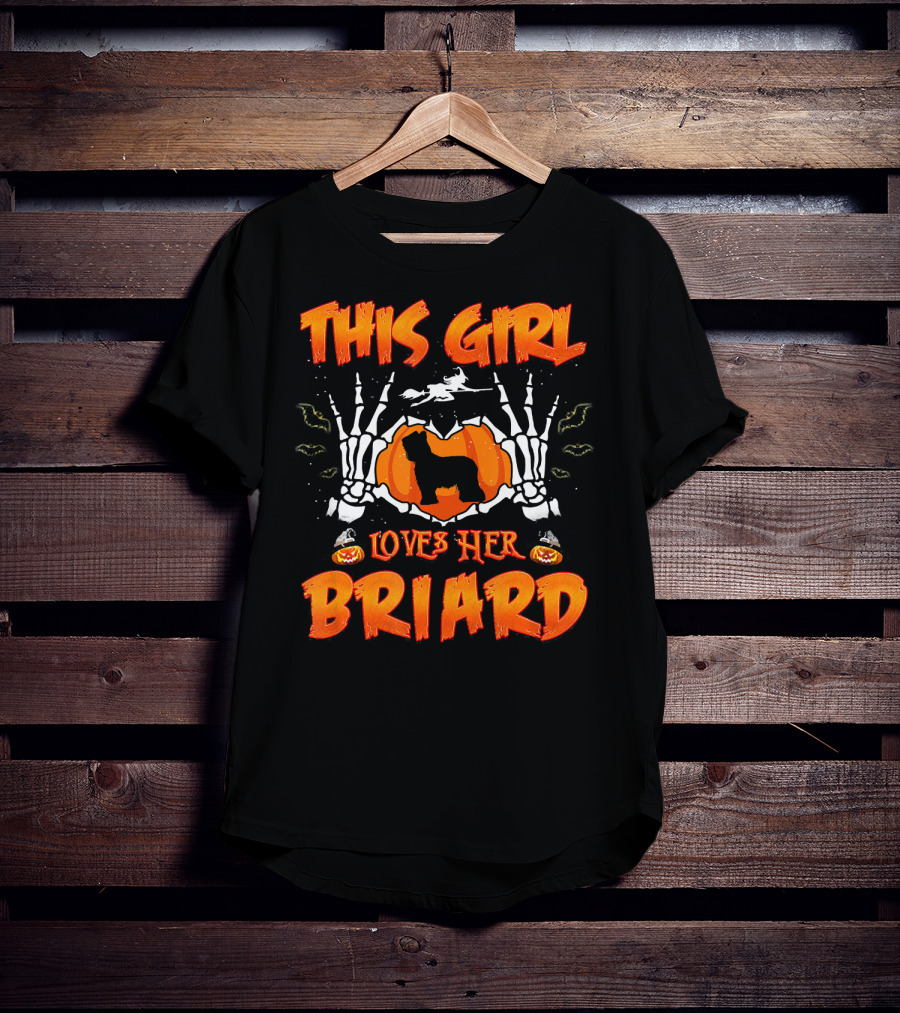 This Girl Loves Her Briard Dog Halloween Skeleton Pumpkin T-Shirt