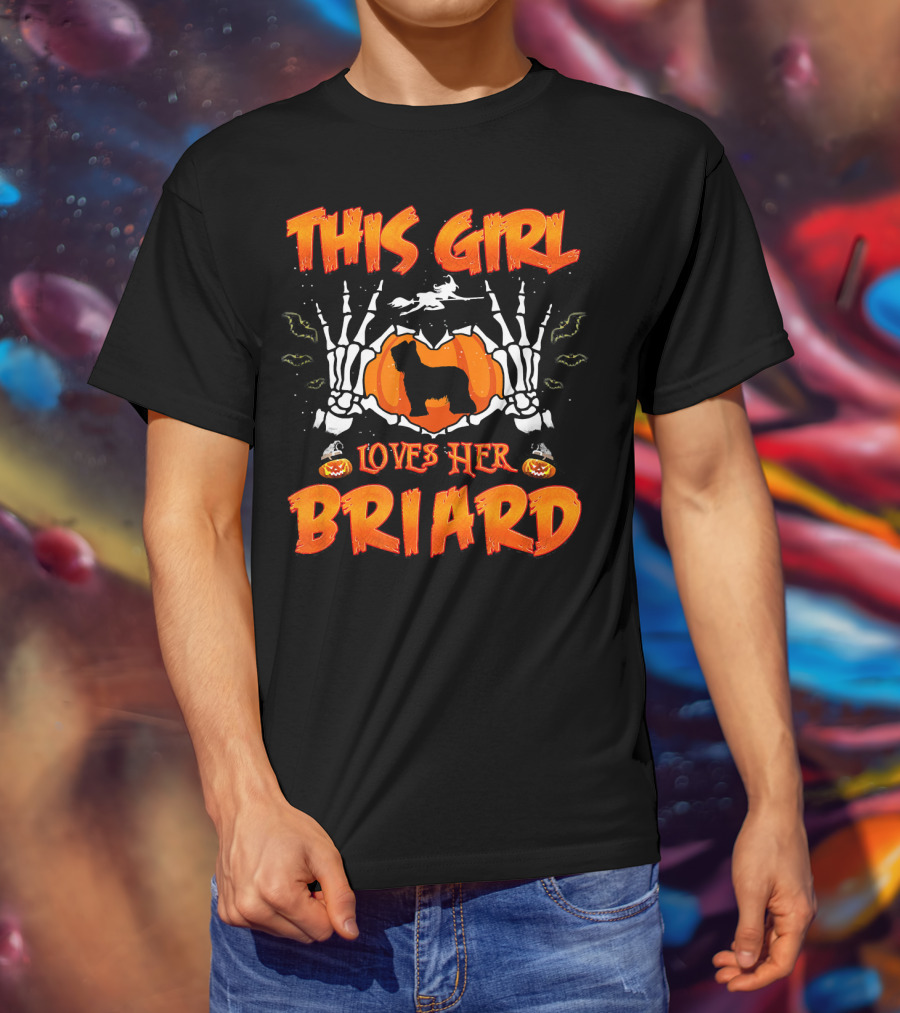 This Girl Loves Her Briard Dog Halloween Skeleton Pumpkin T-Shirt
