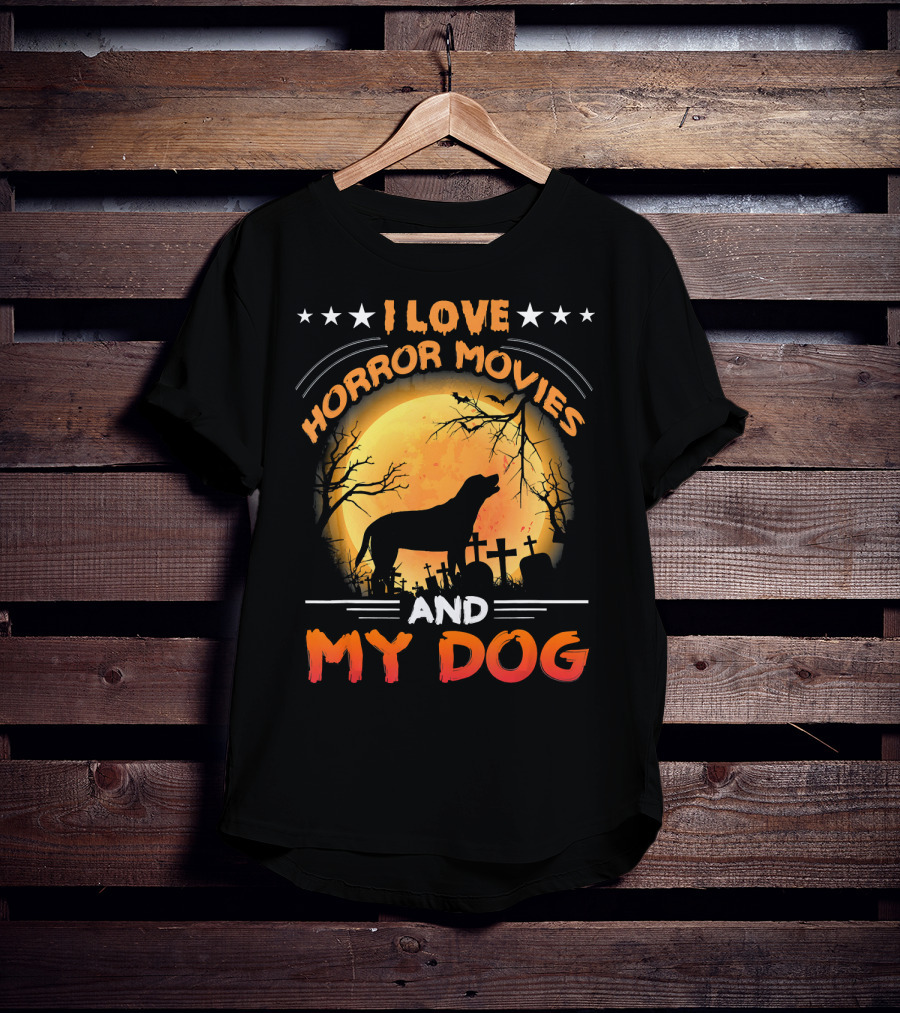 I Love Horror Movies My Dog Silhouette Graveyard Full Moon T-Shirt