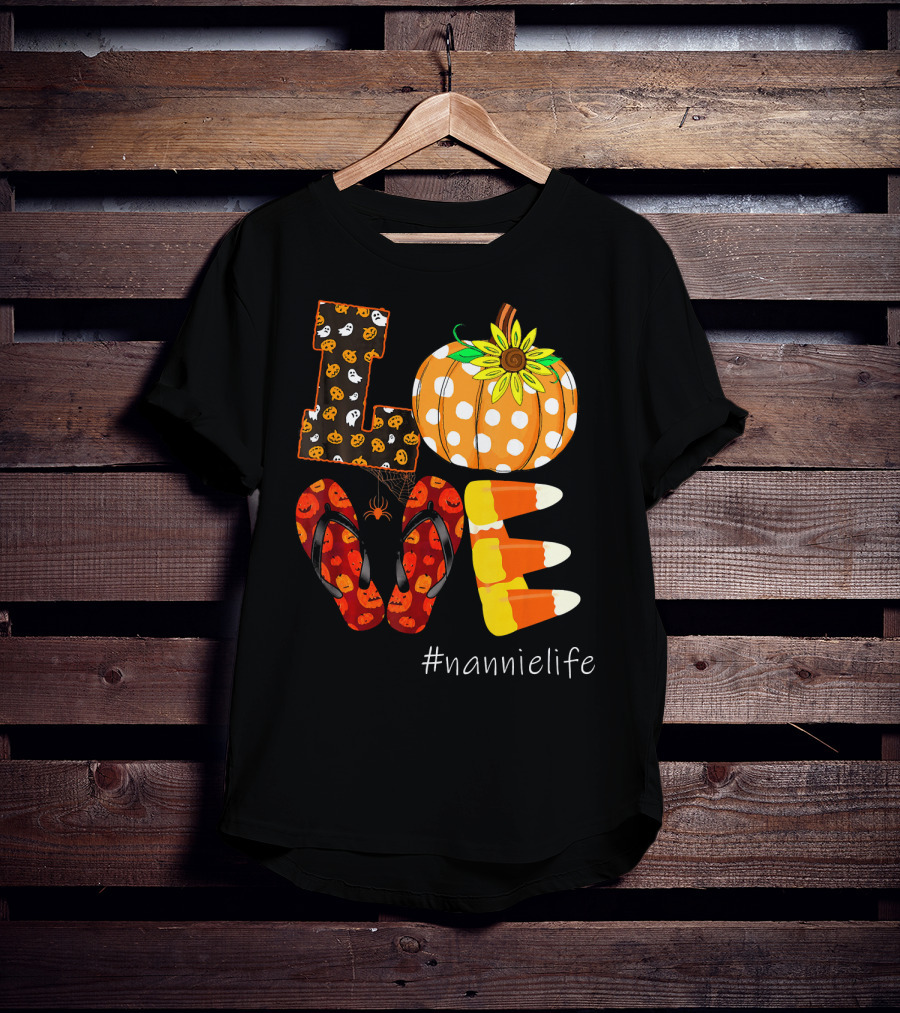 LOVE Pumpkin Candy Corn Flip Flops #nannielife T-Shirt