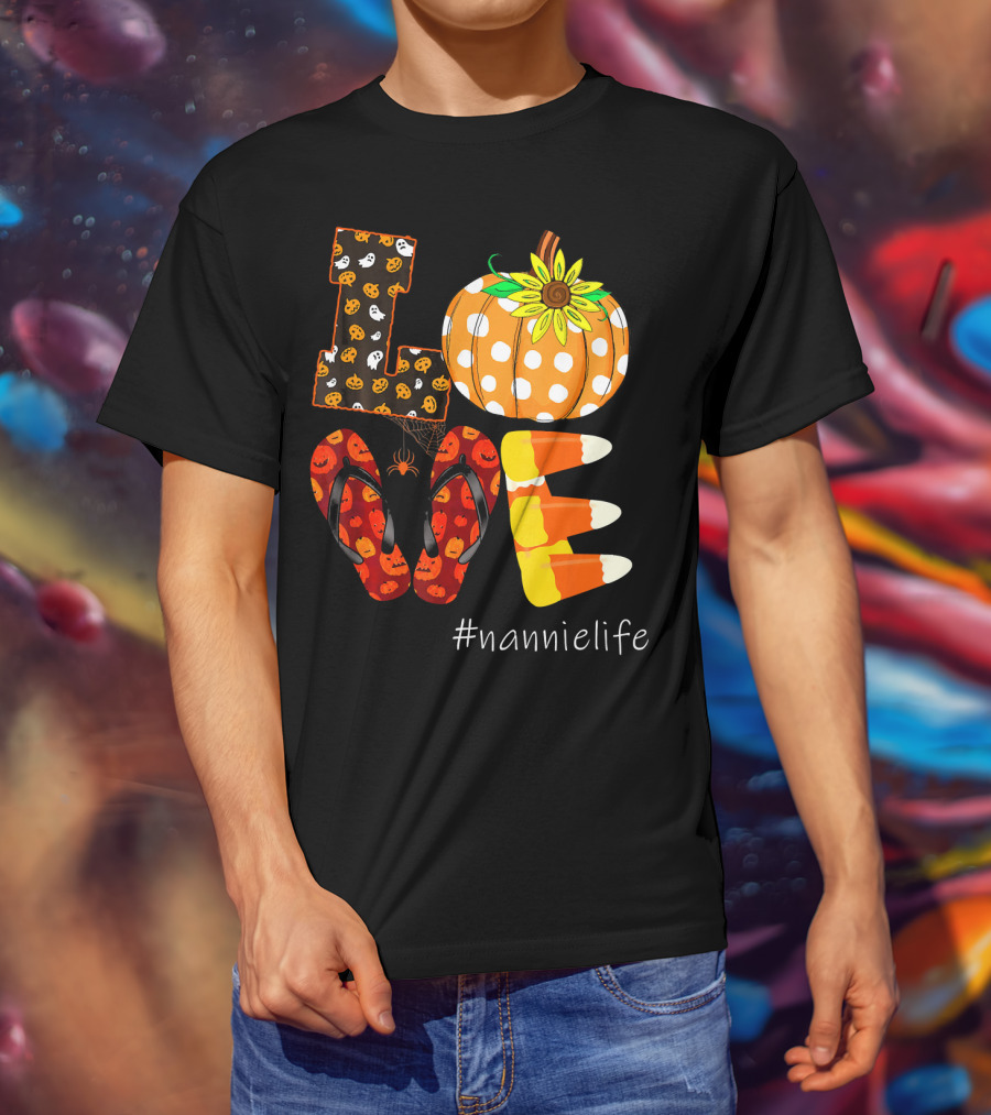 LOVE Pumpkin Candy Corn Flip Flops #nannielife T-Shirt