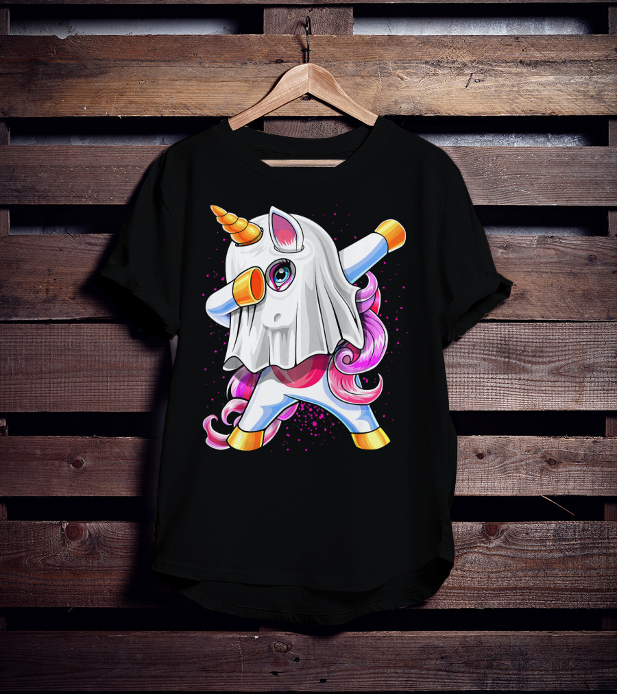 Dabbing Unicorn In Halloween Ghost Costume T-Shirt