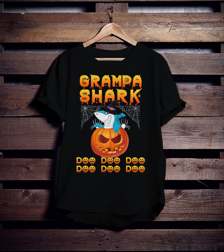 Grampa Shark Doo Doo Halloween Pumpkin Spider Webs T-Shirt
