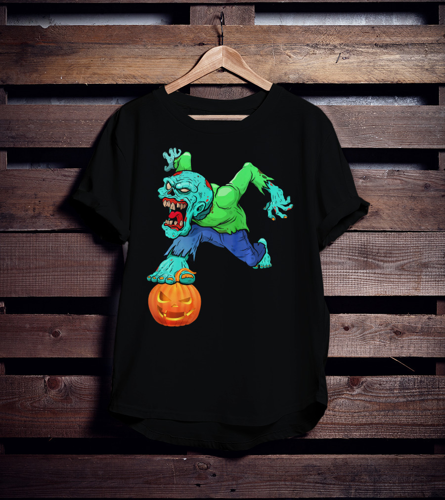 Zombie Leaping Over Grinning Pumpkin T-Shirt