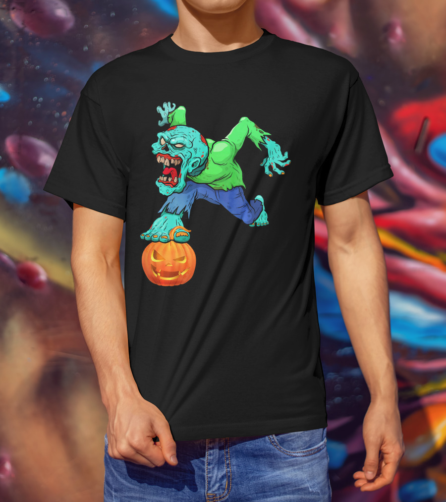 Zombie Leaping Over Grinning Pumpkin T-Shirt