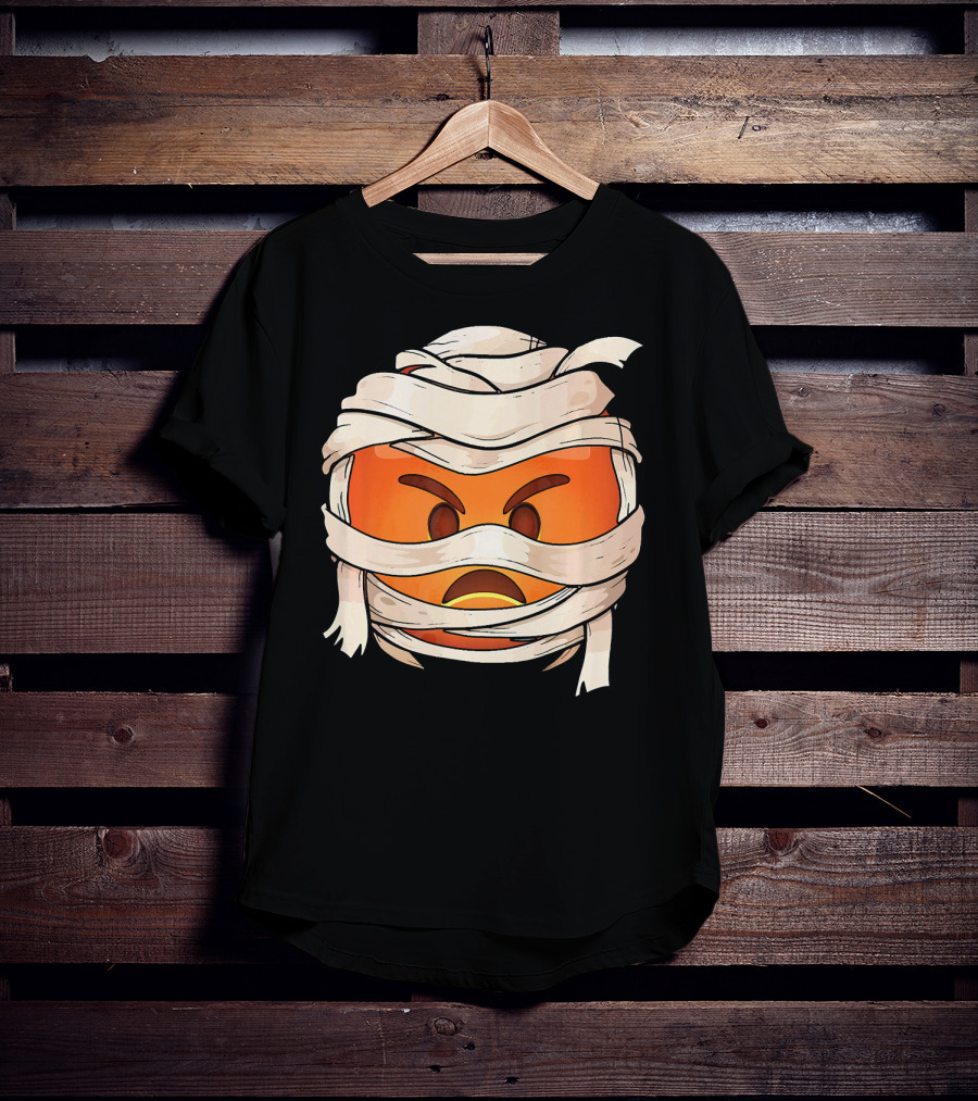 Pouting Face Mummy Emoji Halloween Wrapped In Bandages T-Shirt
