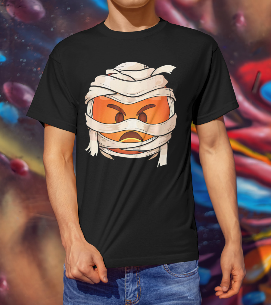 Pouting Face Mummy Emoji Halloween Wrapped In Bandages T-Shirt