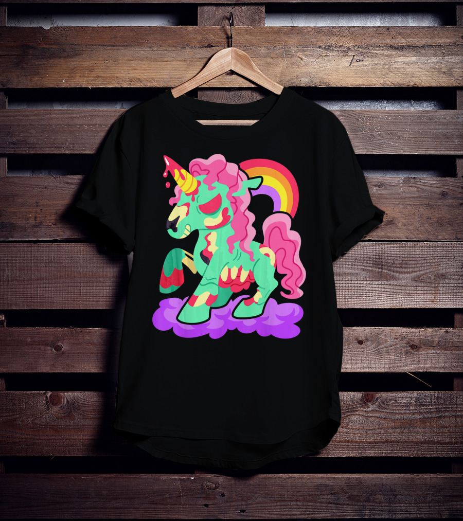 Zombie Unicorn With Rainbow Mane And Tail T-Shirt