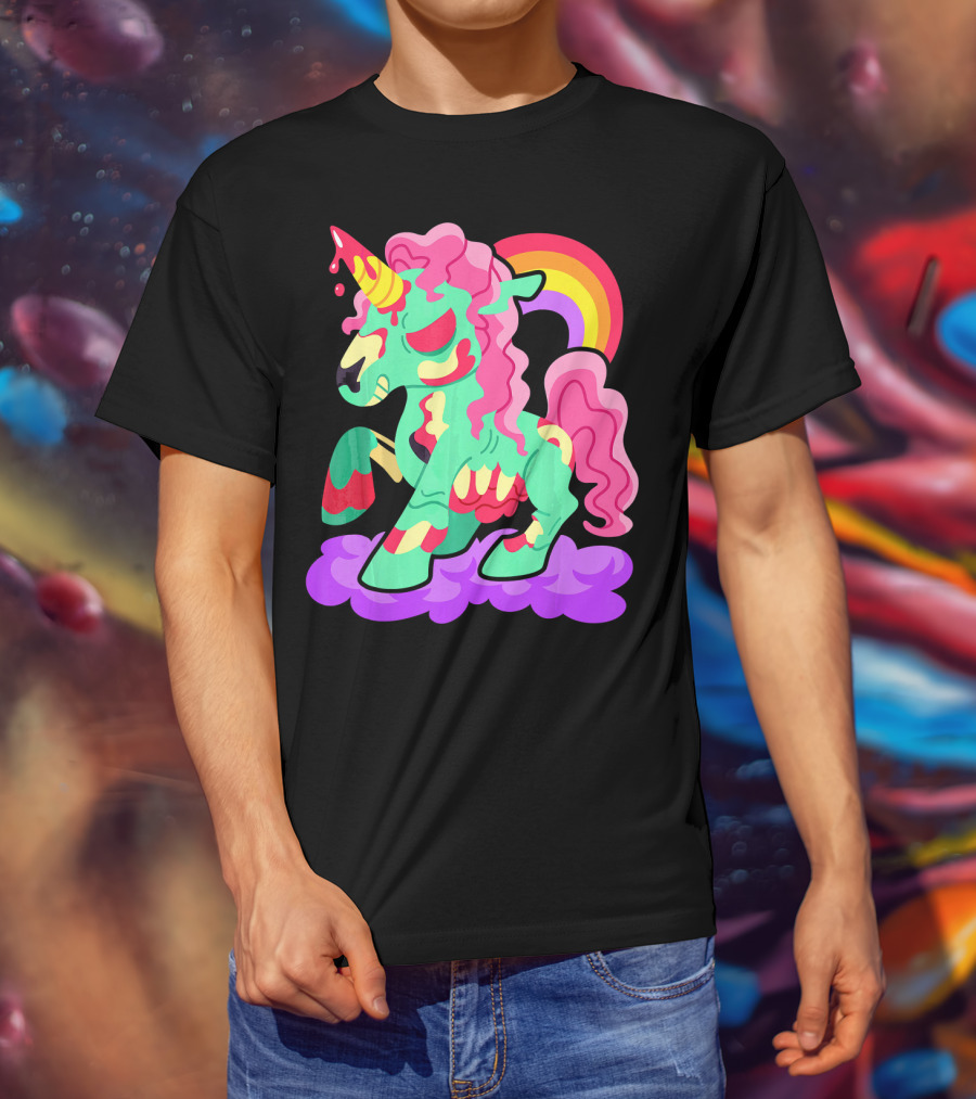 Zombie Unicorn With Rainbow Mane And Tail T-Shirt