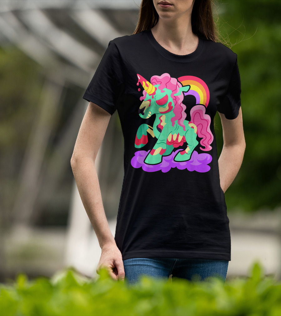 Zombie Unicorn With Rainbow Mane And Tail T-Shirt