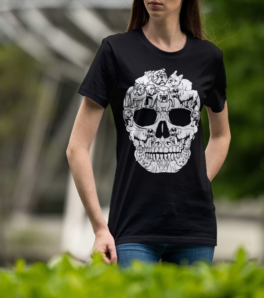 English Bulldog Dog Skull Halloween T-Shirt