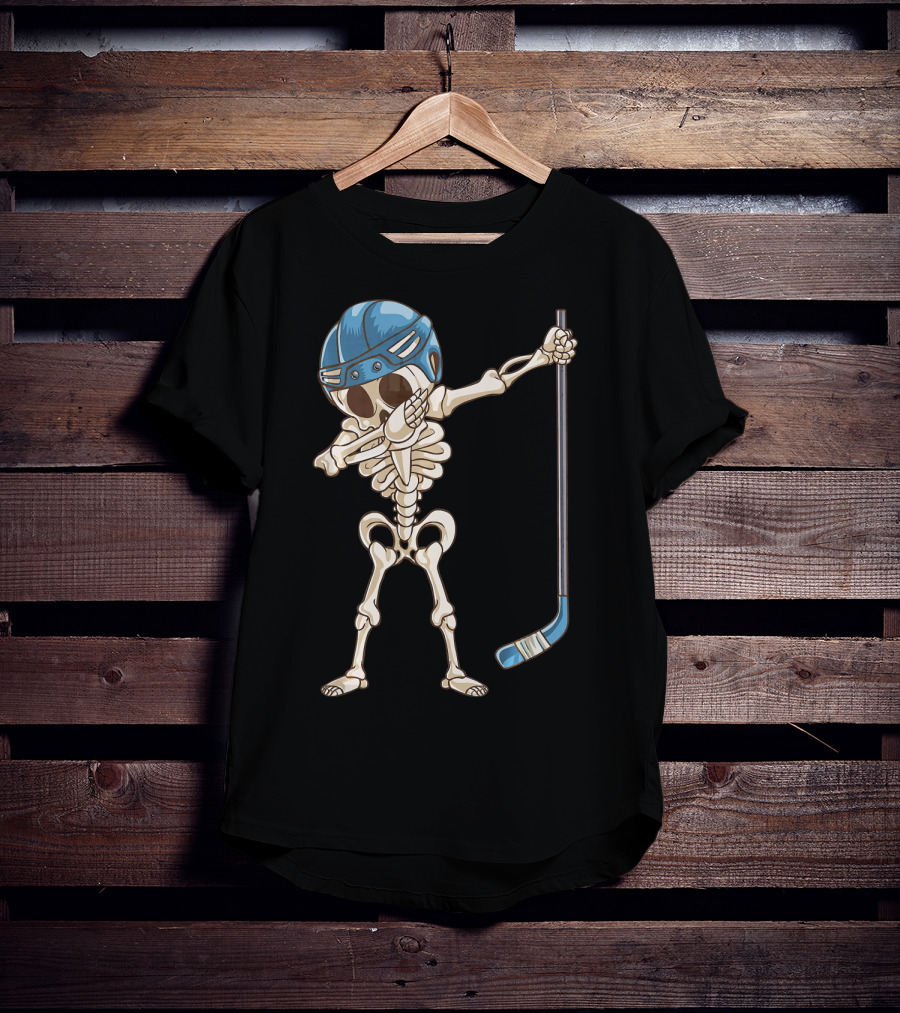 Dabbing Skeleton With Hockey Stick And Helmet T-Shirt