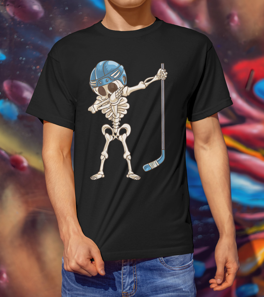 Dabbing Skeleton With Hockey Stick And Helmet T-Shirt