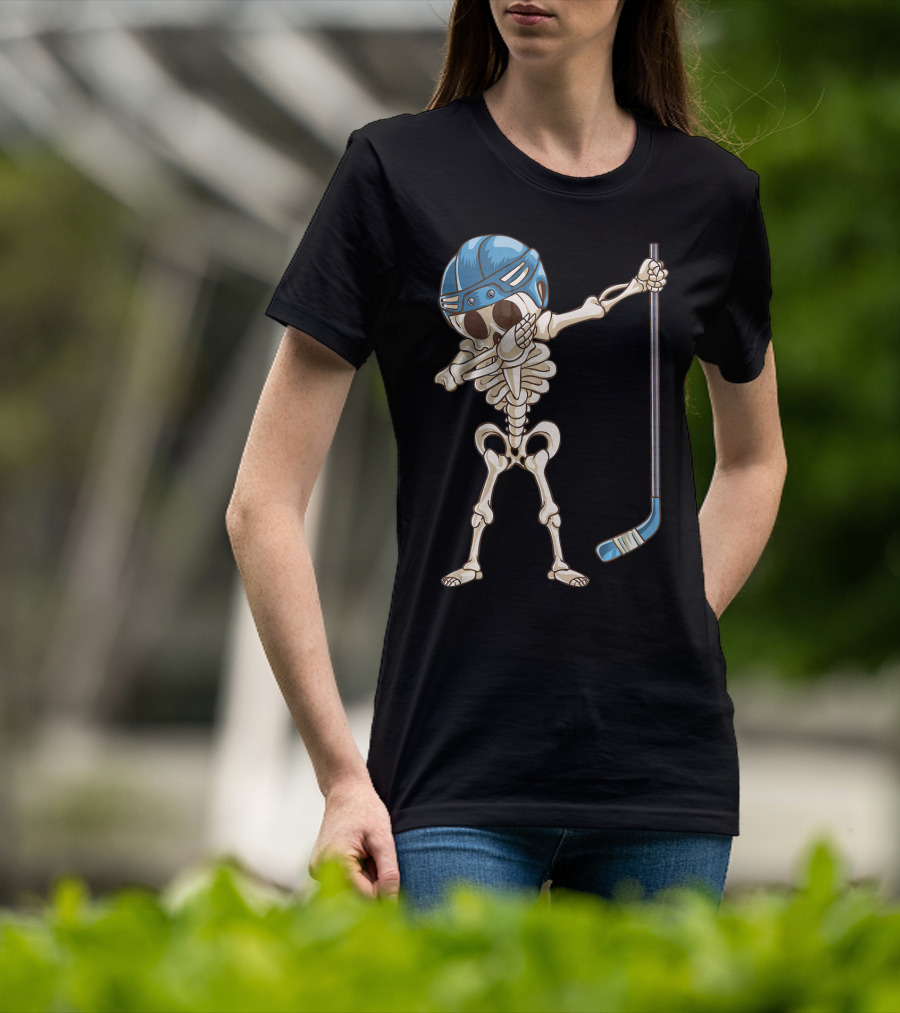 Dabbing Skeleton With Hockey Stick And Helmet T-Shirt