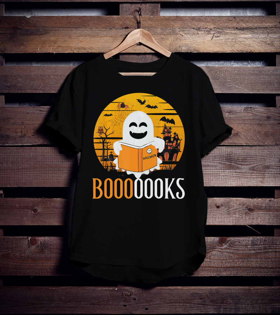 Booooooks Boo Read Books Funny Nerd Halloween Ghost Reading T-Shirt