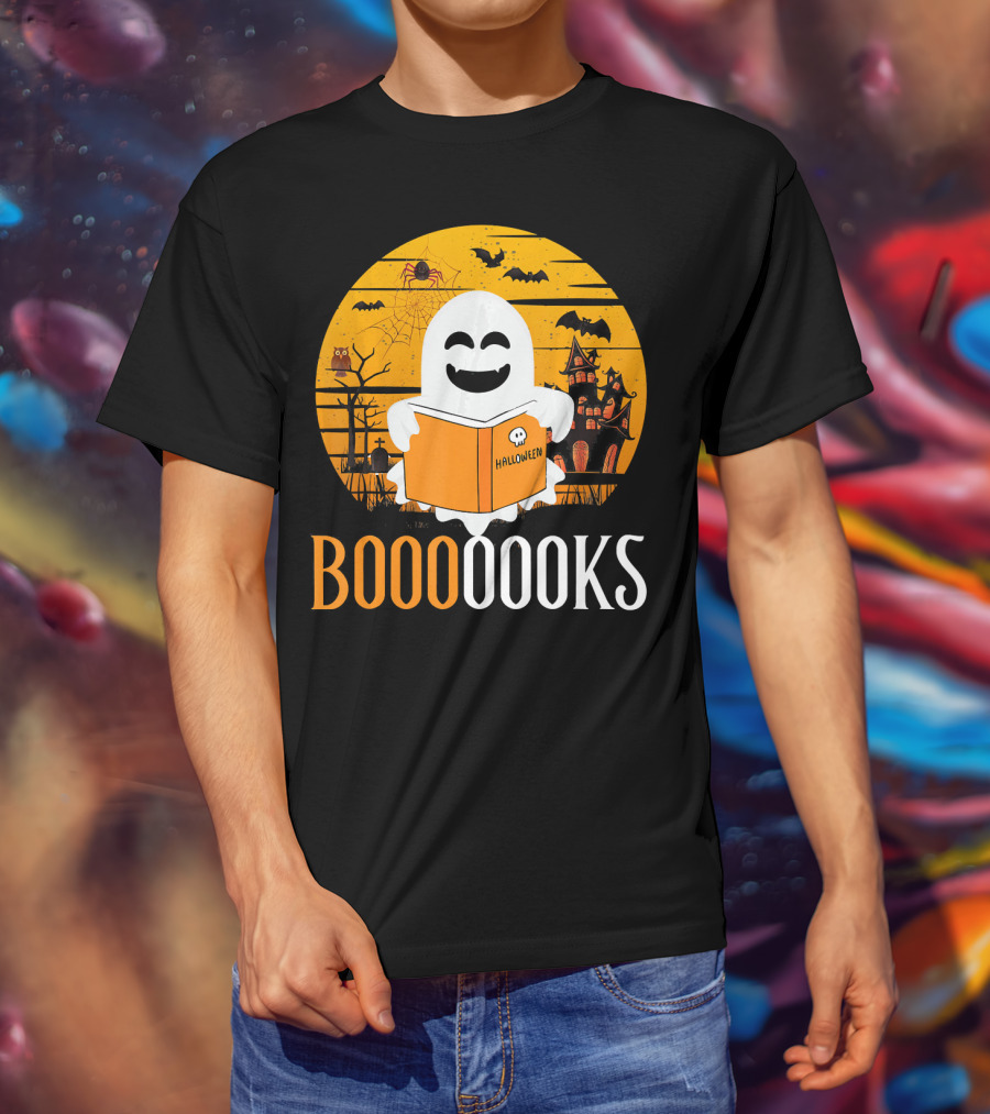 Booooooks Boo Read Books Funny Nerd Halloween Ghost Reading T-Shirt