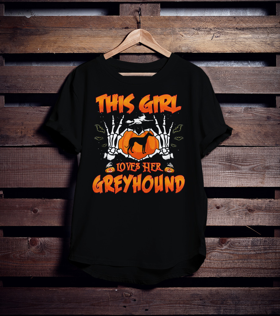 This Girl Loves Her Greyhound Skeleton Halloween Pumpkin T-Shirt