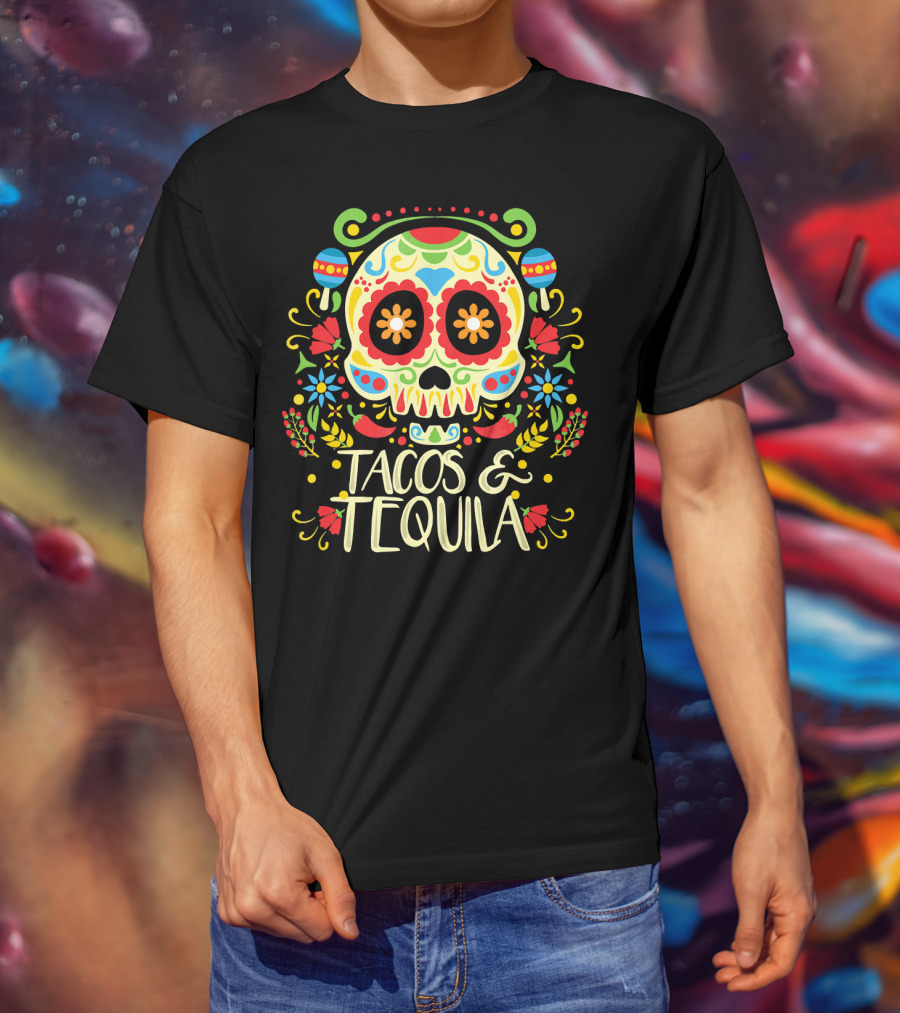 Tacos And Tequila Dia De Los Muertos Skull T-Shirt