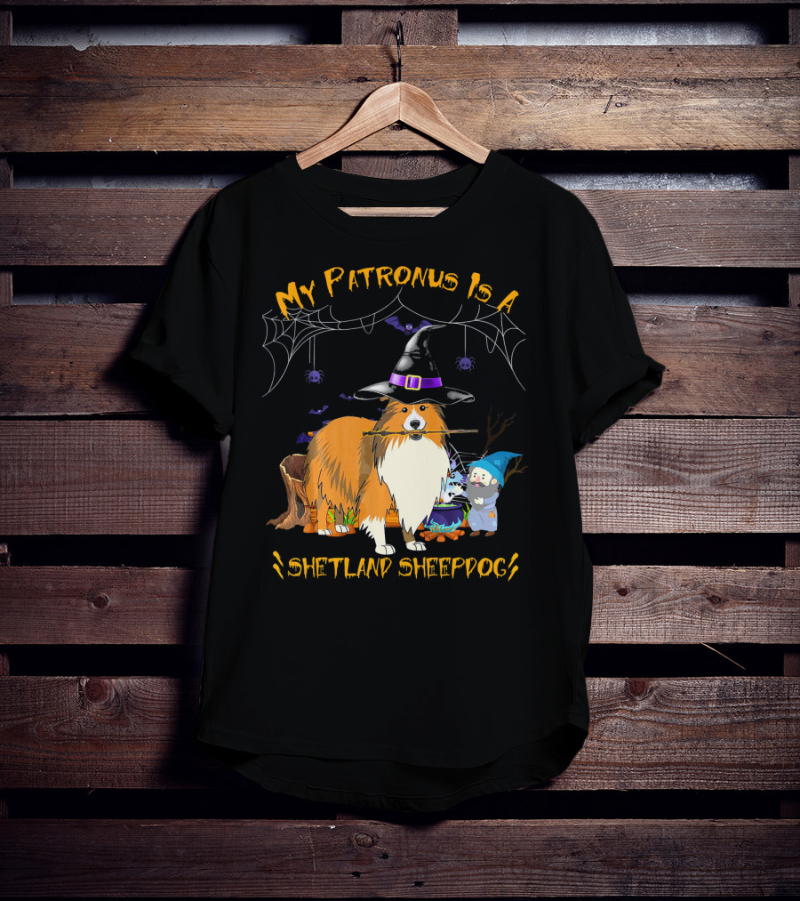 My Patronus Is A Shetland Sheepdog Halloween Witch Hat And Gnome T-Shirt