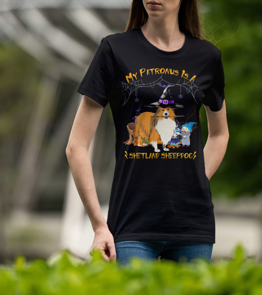 My Patronus Is A Shetland Sheepdog Halloween Witch Hat And Gnome T-Shirt