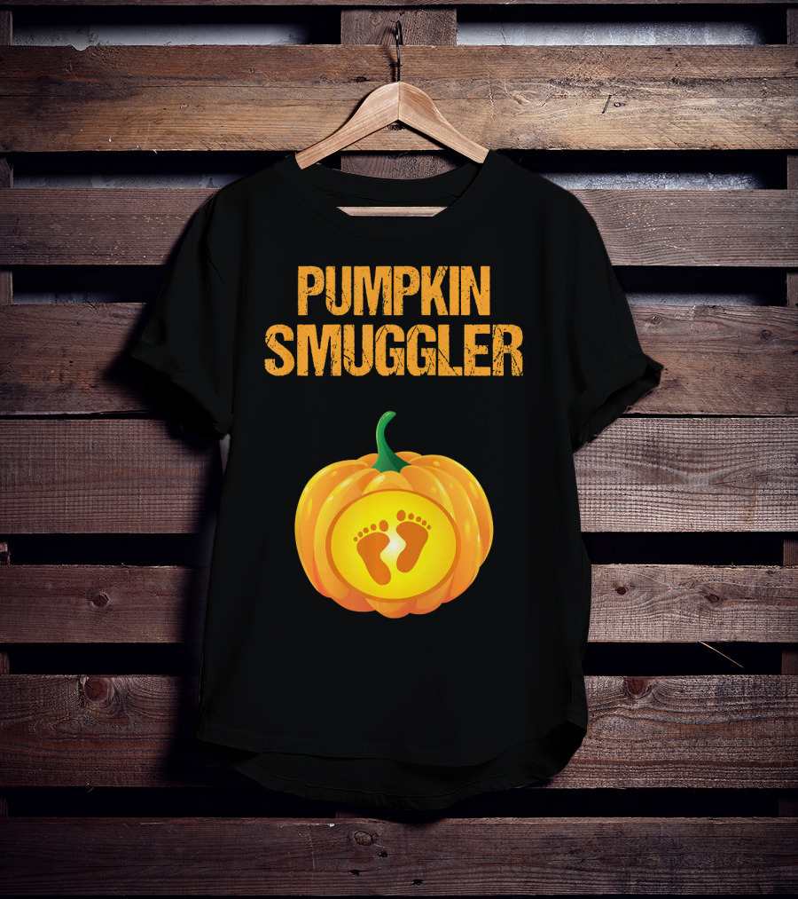 Pumpkin Smuggler Pregnancy Announcement With Baby Footprints T-Shirt
