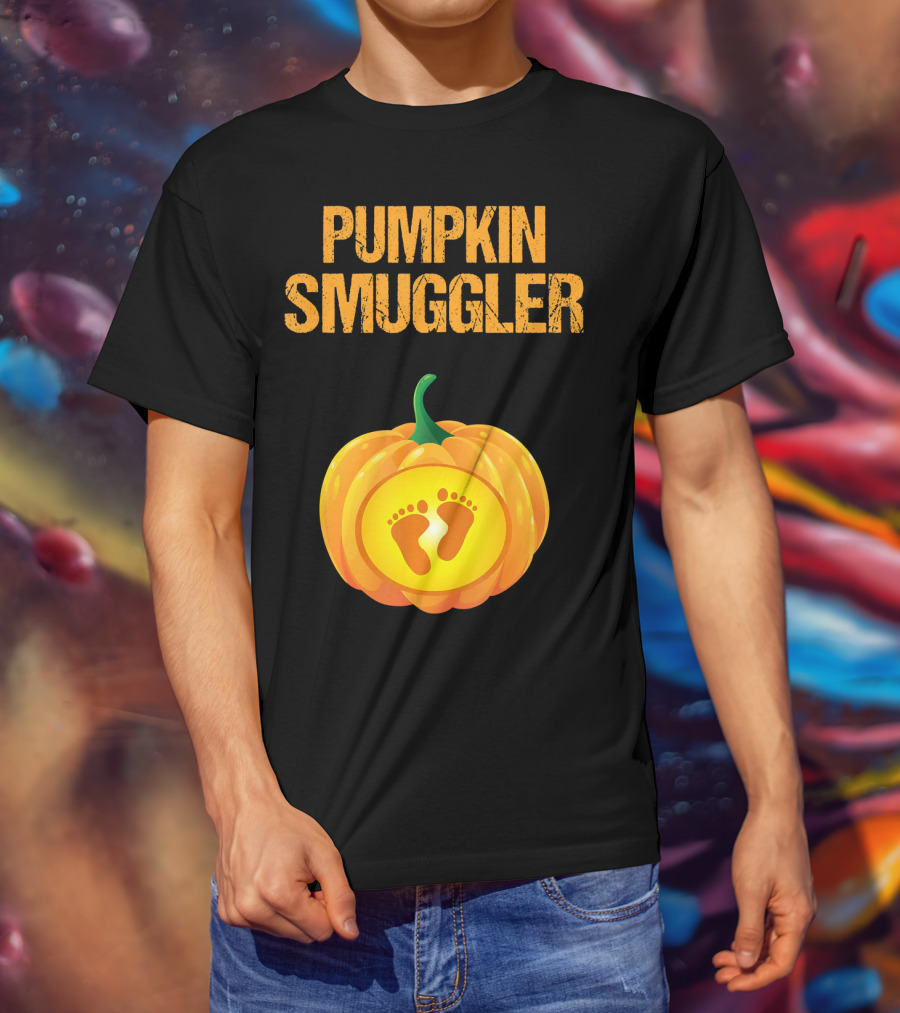 Pumpkin Smuggler Pregnancy Announcement With Baby Footprints T-Shirt