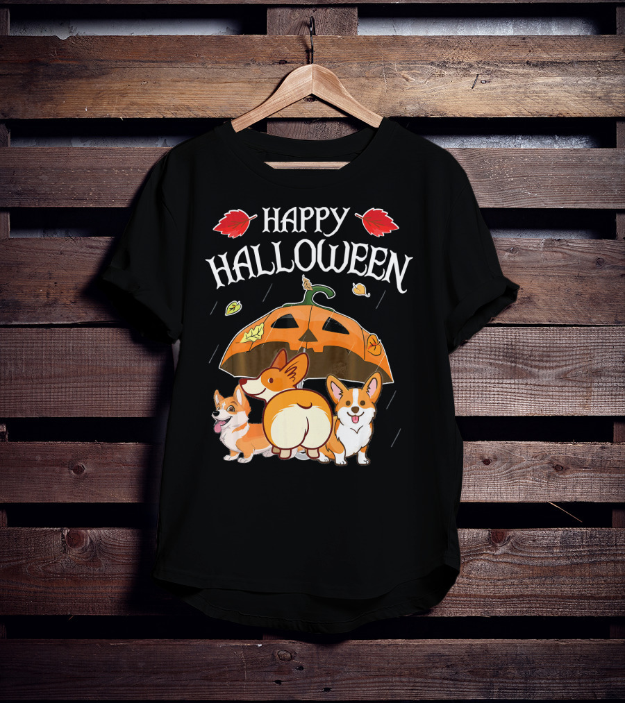 Happy Halloween Welsh Corgis Pumpkin Umbrella Rain T-Shirt