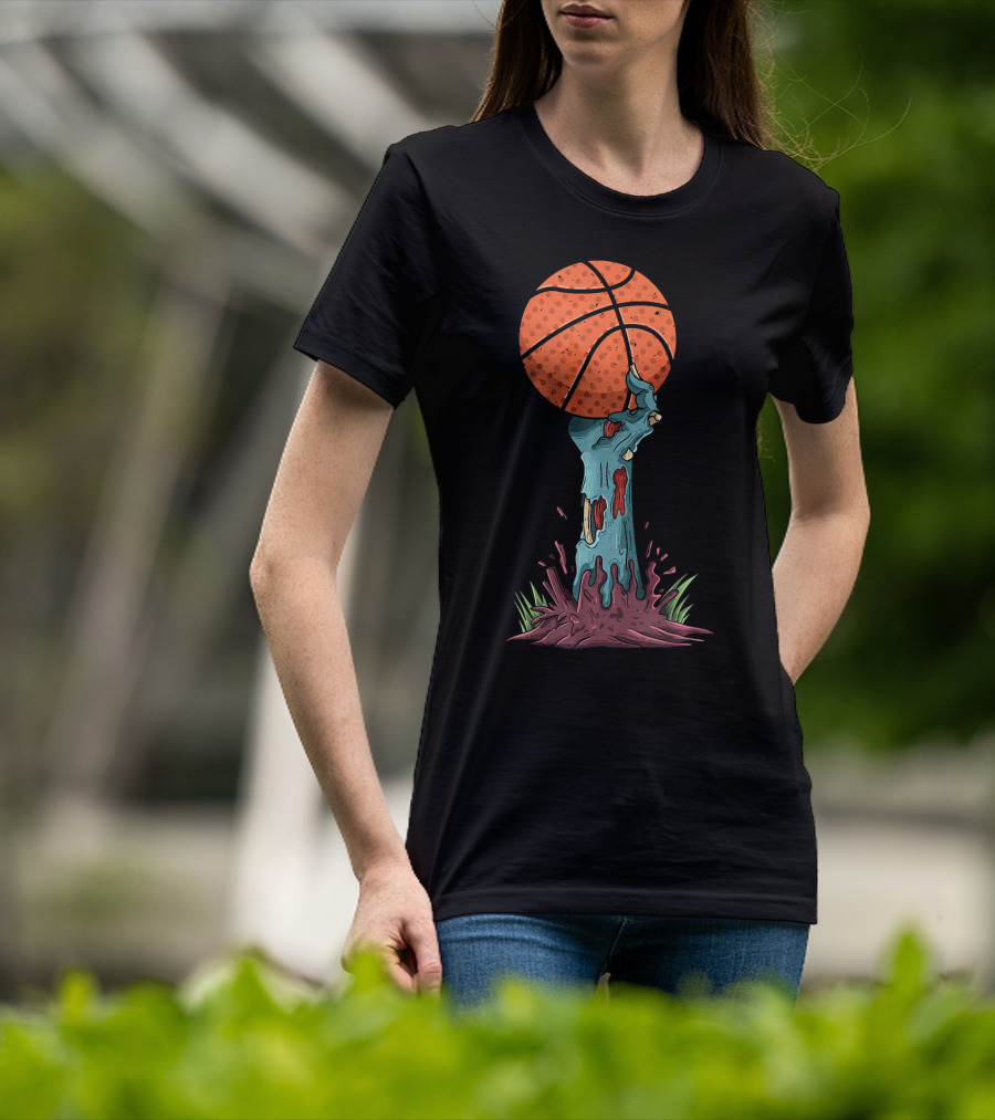 Zombie Hands Grasping Basketball Emerge From Ground T-Shirt