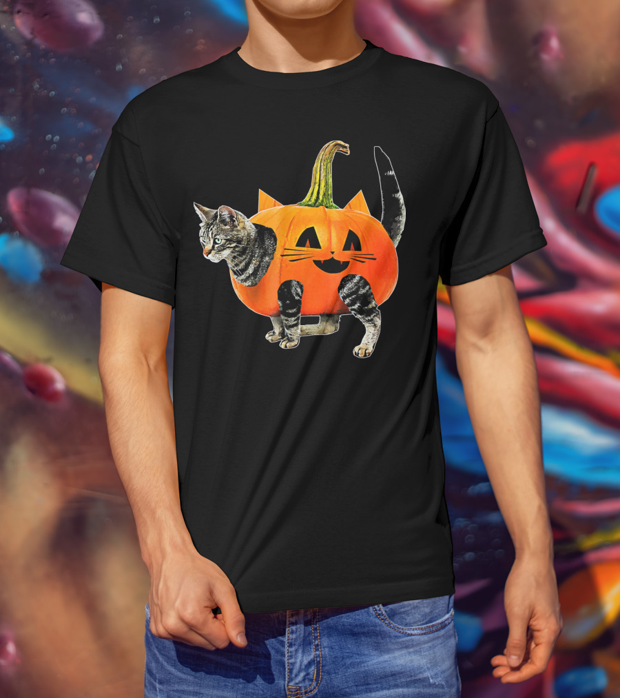 Funny Halloween Jack O Lantern Pumpkin Cat Costume T-Shirt