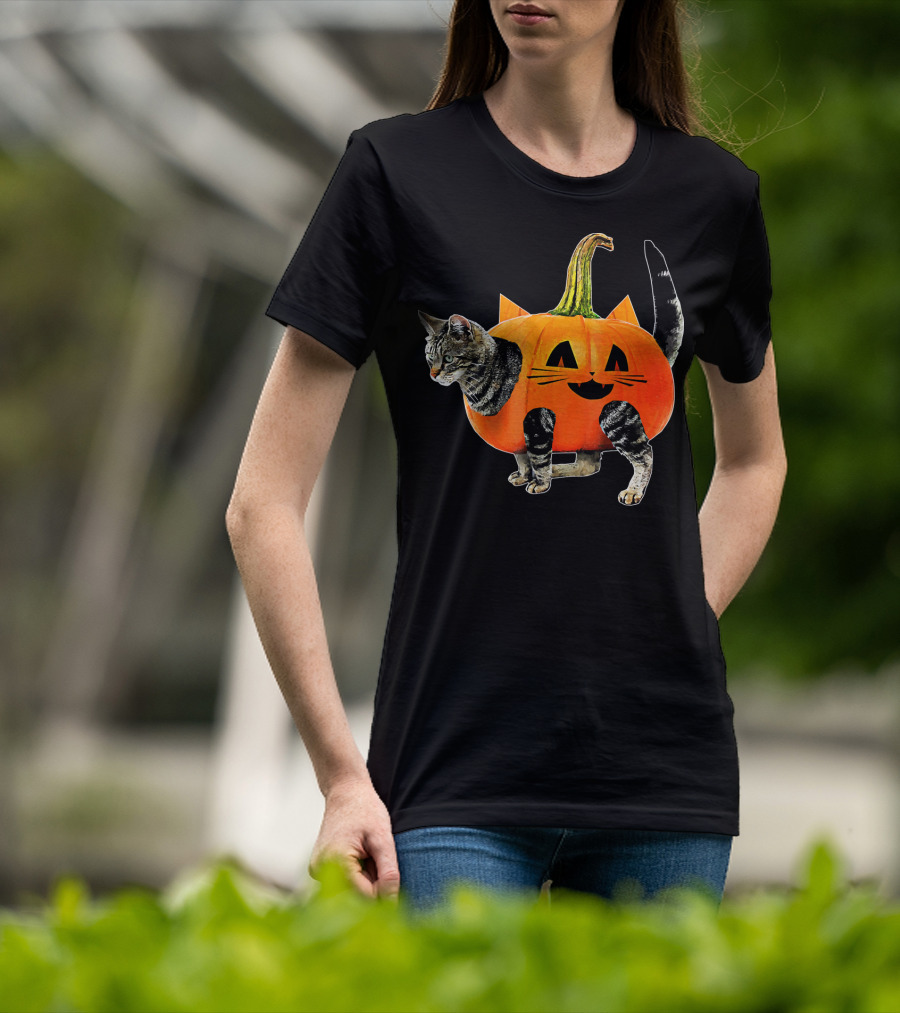Funny Halloween Jack O Lantern Pumpkin Cat Costume T-Shirt