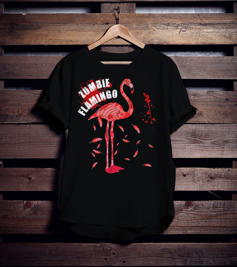 Zombie Flamingo Scary Red Splatter Feathers T-Shirt