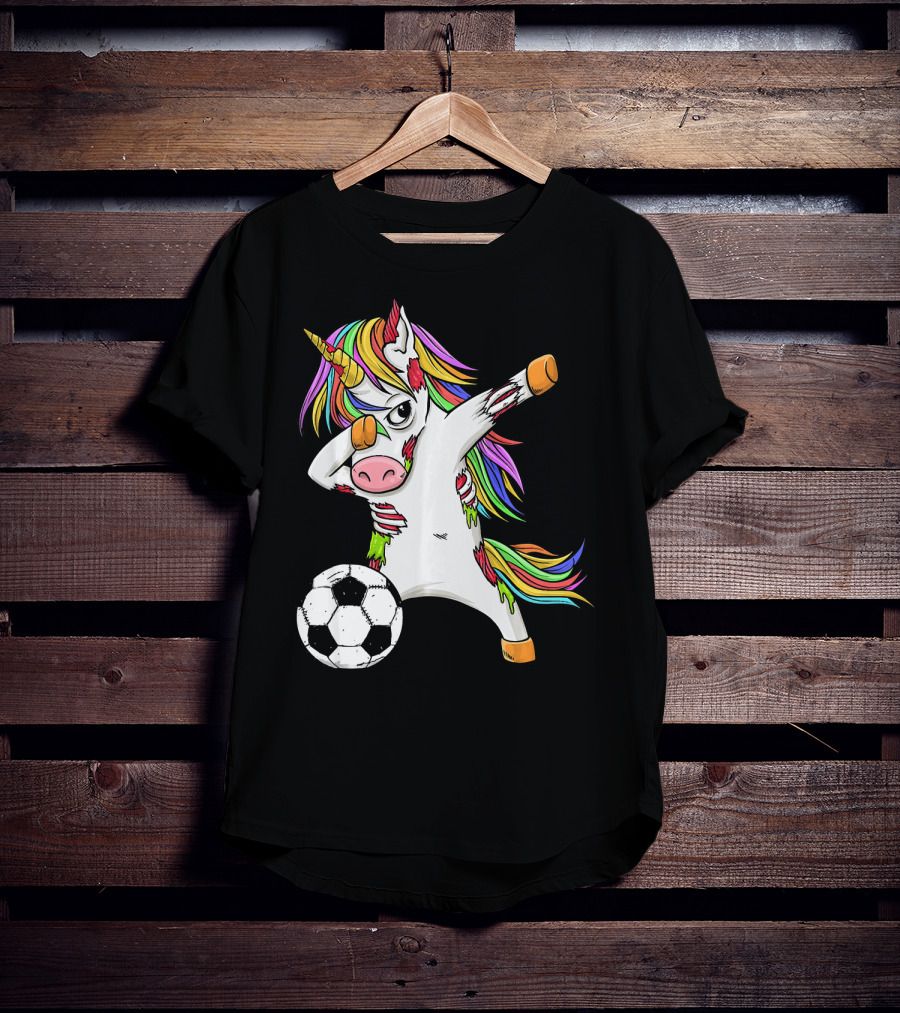 Zombie Unicorn Dabbing Halloween Soccer Ball T-Shirt