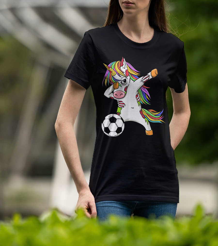 Zombie Unicorn Dabbing Halloween Soccer Ball T-Shirt