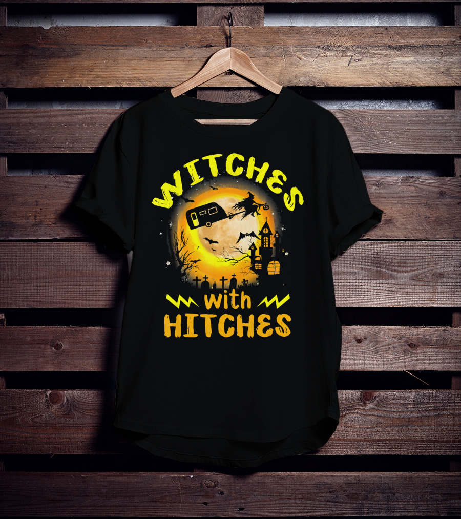 Witches With Hitches Halloween Camping Scene T-Shirt