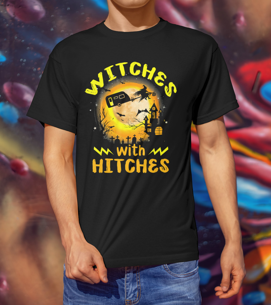 Witches With Hitches Halloween Camping Scene T-Shirt