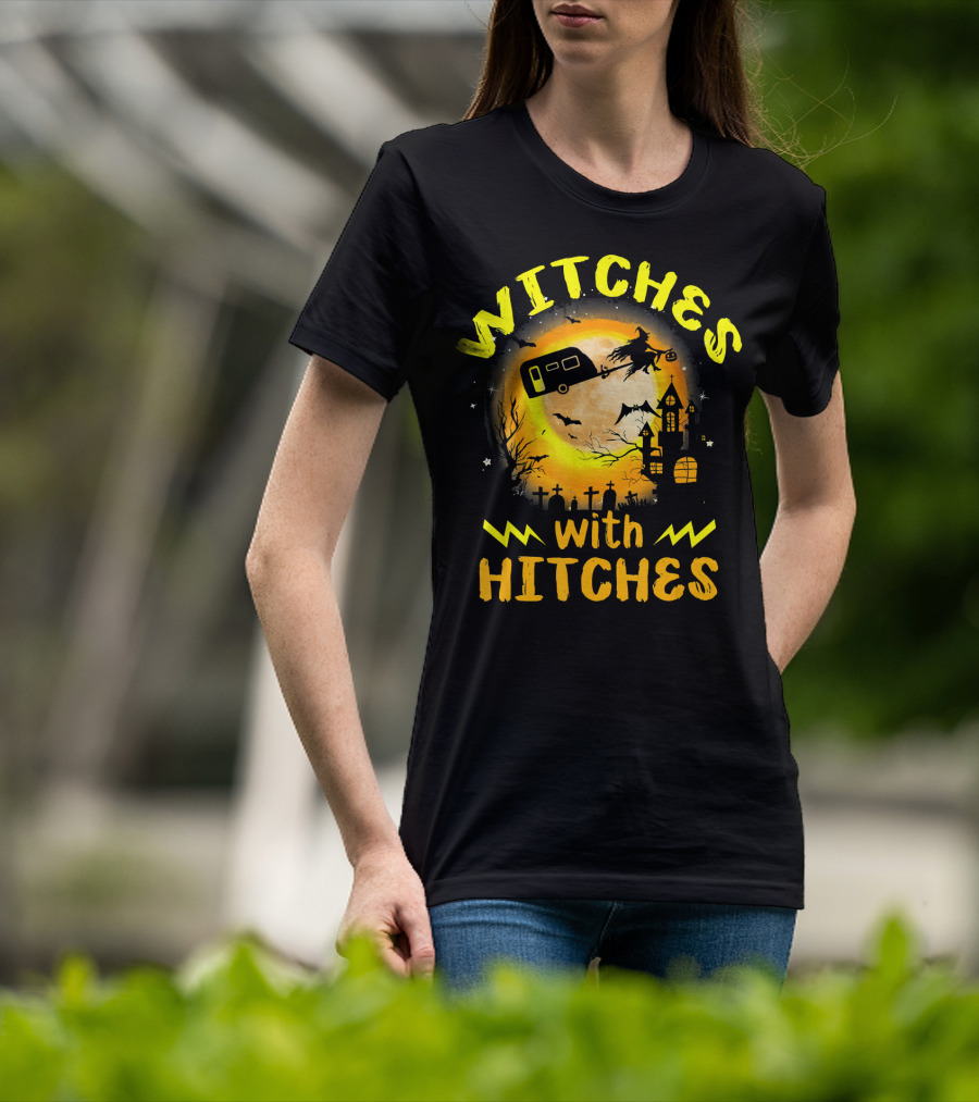 Witches With Hitches Halloween Camping Scene T-Shirt